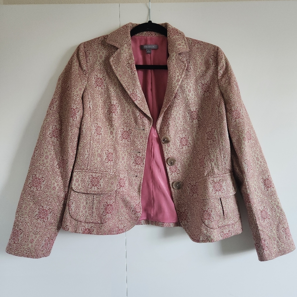 Ann Taylor Pink Jacquard Blazer Floral Pattern Lined Women Size 6